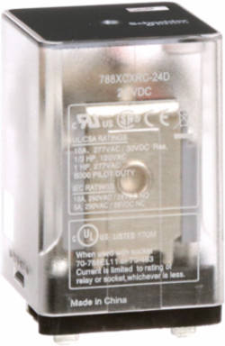 Plug-in electromechanical relay, General Purpose Relays, 788 R, 3PDT, clear cover, blade terminal, 10A, 24V DC, 3NC + 3NO