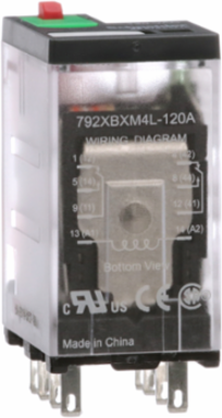 Power relay, SE Relays, DPDT, 12A, 120 VAC, cover with locking push button and LED