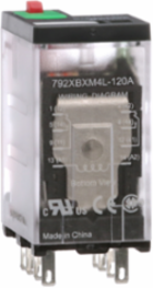 Power relay, SE Relays, DPDT, 12A, 120 VAC, cover with locking push button and LED