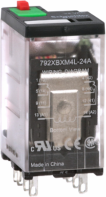 Power relay, SE Relays, DPDT, 12A, 24 VAC, cover with locking push button and LED
