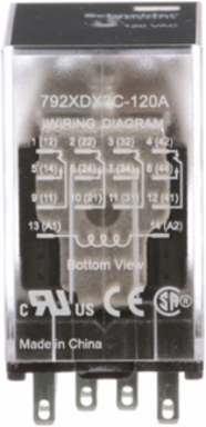 Power relay, SE Relays, 4PDT, 3A, 120 VAC, low level bifurcated contacts, clear cover