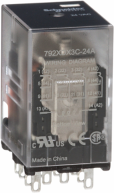 Power relay, SE Relays, 4PDT, 3A, 24 VAC, low level bifurcated contacts, clear cover