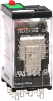 Power relay, SE Relays, 4PDT, 3A, 120 VAC, cover with locking push button and LED