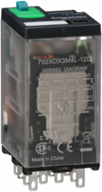 Power relay, SE Relays, 4PDT, 3A, 12 VDC, cover with locking push button and LED