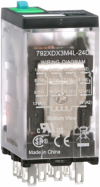 Power relay, SE Relays, 4PDT, 3A, 24 VDC, cover with locking push button and LED