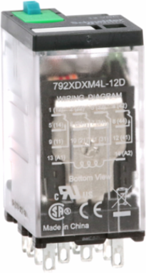 Power relay, SE Relays, 4PDT, 6A, 12 VDC, cover with locking push button and LED