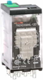 Power relay, SE Relays, 4PDT, 6A, 12 VDC, cover with locking push button and LED