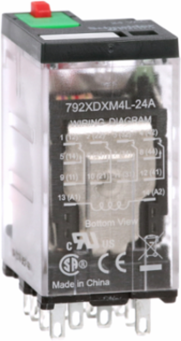 Power relay, SE Relays, 4PDT, 6A, 24 VAC, cover with locking push button and LED