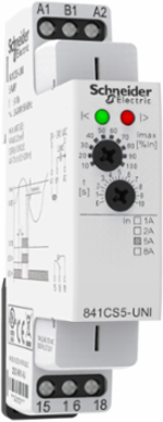 Current sensor relay, SE Relays, SPDT, 15A, 24 to 240 VAC, 1 time scale, 500 mA to 5 A, DIN mounting