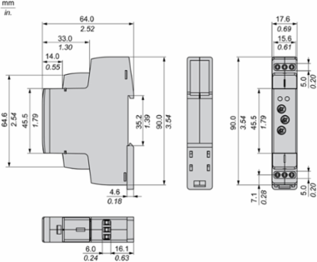 Current sensor relay, SE Relays, SPDT, 15A, 24 to 240 VAC, 1 time scale, 800 mA to 8 A, DIN mounting
