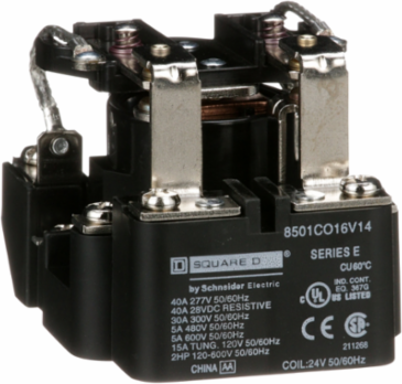 Power Relay, Type C, 2 hp, 30A, DPDT, 24V AC Coil