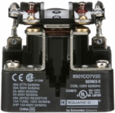 Power Relay Type C, 2 HP, 30A, DPST, 120V AC Coil, 2.5 Inch Width