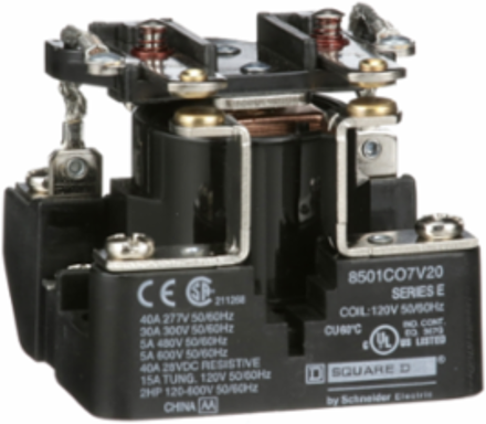 Power Relay Type C, 2 HP, 30A, DPST, 120V AC Coil, 2.5 Inch Width