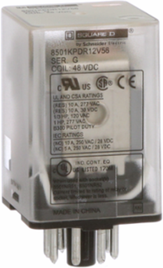 Plug-In Relay, DPDT, 1 HP at 277 VAC, 48 VDC Coil, 1.4 Inch