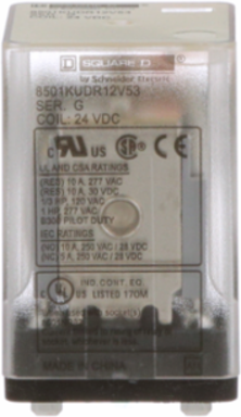 Plug-In Relay, DPDT, 0.5 HP at 240 VAC, 24 VDC Coil, 1.4 Inch Depth