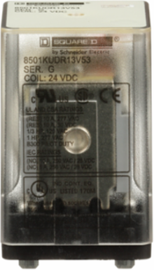 Plug-in Relay, 24 VDC Coil, 0.5 HP, 3PDT Contacts, 10A Resistive