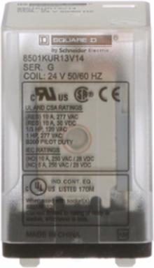 Plug-In Relay, 3PDT, 24 VAC Coil, 0.5 HP at 240 VAC, 10A NC/NO