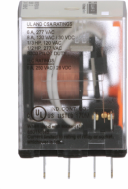 Miniature Plug-in Relay 0.5 HP 277 VAC 24 VAC Coil 4PDT