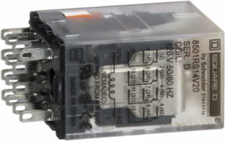 Miniature Relay 4PDT 8A 120V AC, Low Voltage, Hermetically Sealed