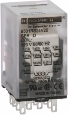 Miniature Plug-In Relay 0.167 HP, 4PDT, 120 VAC Coil