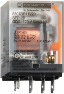 Miniature Relay SPDT 15A 120V AC, 1HP 277V AC, 1NO+1NC