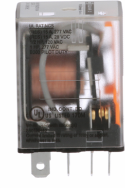 Miniature Relay DPDT 1 HP at 277 VAC 15A Resistive 24 VAC Coil
