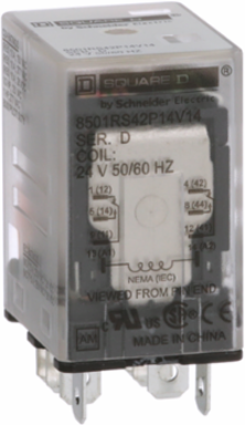 Miniature Relay DPDT 1 HP at 277 VAC 15A Resistive 24 VAC Coil