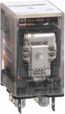 Miniature Plug-In Relay, 1 HP at 277 VAC, 15A Resistive, DPDT