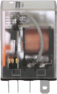 Miniature Relay, DPDT, 15A at 120V AC, 1HP at 277V AC, Nonreplaceable Coil