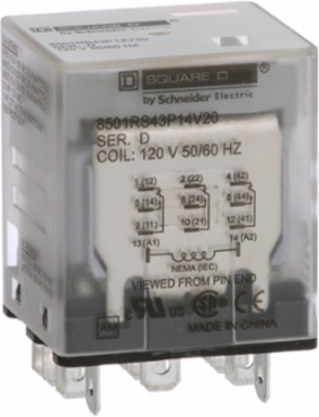 Miniature Plug-in Relay, 1 HP at 277 VAC, 15A, 3PDT, 120 VAC Coil