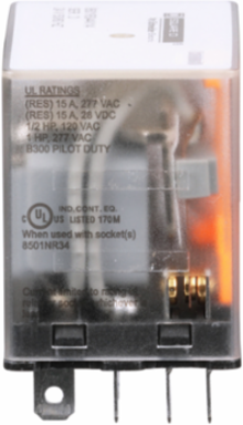 Miniature Plug-in Relay 1 HP 277 VAC, 15A Resistive, 24 VAC Coil, 4PDT