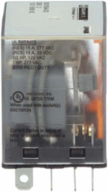 Miniature Plug-in Relay 1 HP at 277 VAC, 15A, 4PDT Contacts