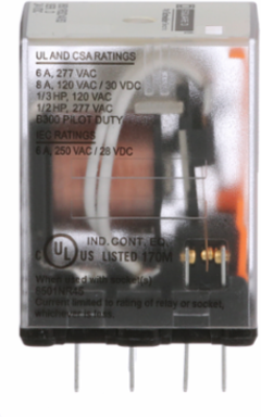 Miniature Relay 0.5 HP at 277 VAC, 24 VDC Coil, 4PDT