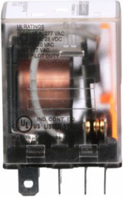 Miniature Relay DPDT, 24V DC, 15A at 120V AC, Green LED