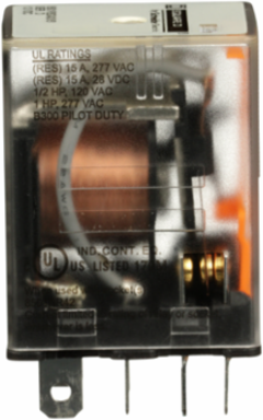 Miniature Plug-In Relay, DPDT, 1 HP at 277 VAC, 15A at 120 VAC, 12 VDC