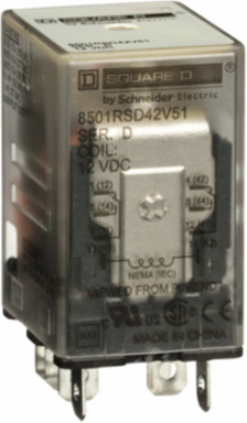 Miniature Plug-In Relay, DPDT, 1 HP at 277 VAC, 15A at 120 VAC, 12 VDC