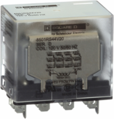 Plug in relay, Type R, miniature, 1 HP at 277 VAC, 15A resistive at 120 VAC, 14 blade, 4PDT, 4 NO, 4 NC, 24 VDC coil