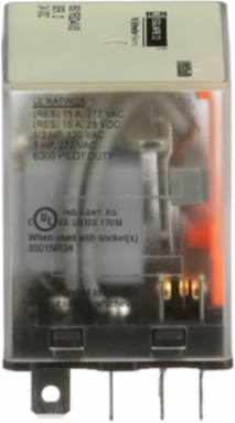 Miniature Relay, 1HP at 277VAC, 15A Resistive, 4PDT Contacts