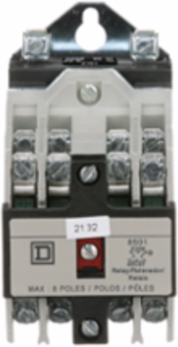 NEMA Control Relay, 10A at 600VAC, 8 NO Contacts, 115/125V DC Coil
