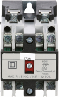 NEMA Control Relay, 10A at 600 VAC, 4 Normally Open Contacts, 2.23 Inch Width, 3.5 Inch Height