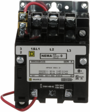 NEMA Contactor Type S Size 0 18A 5HP 120VAC Coil 3 Pole
