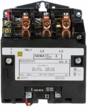 NEMA Size 2 Contactor, 45A, 25HP, 3 Pole, 120V AC Coil, Open