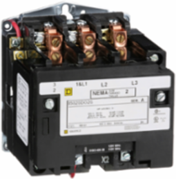 NEMA Size 2 Contactor, 45A, 25HP, 3 Pole, 120V AC Coil, Open