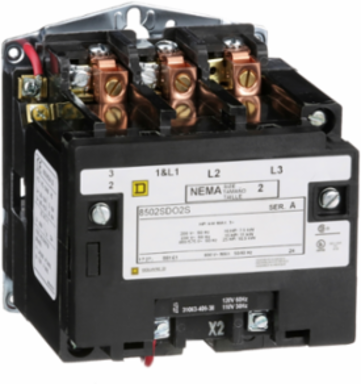 NEMA Size 2 Contactor, 45A, 25HP at 575VAC, 3 Phase, 208VAC Coil
