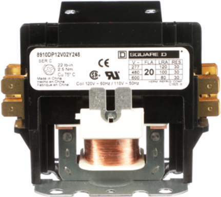 Definite Purpose Contactor 20A 2-Pole 110/120VAC Coil with Cover