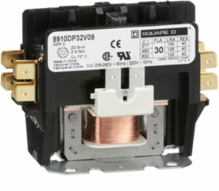 Definite Purpose Contactor, 30A, 2 Pole, 208/240VAC 60Hz Coil