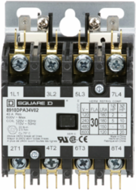 Definite Purpose Contactor, 30A, 4 Pole, 20HP, 575VAC, 120/240VAC Coil