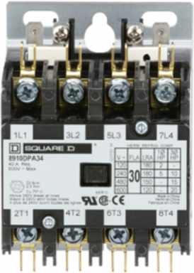 Definite Purpose Contactor 30A 4 Pole 20HP 277V AC 60Hz