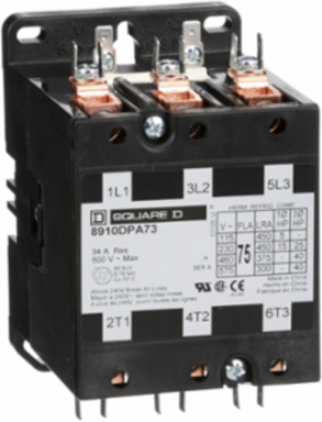 Contactor, Definite Purpose, 75A, 3 pole, 40HP at 575VAC, 3 phase, 110/120VAC 50/60Hz coil, open
