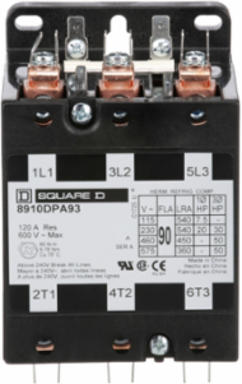 Definite Purpose Contactor 90A 3 Pole 50HP 575VAC 110/120VAC Coil